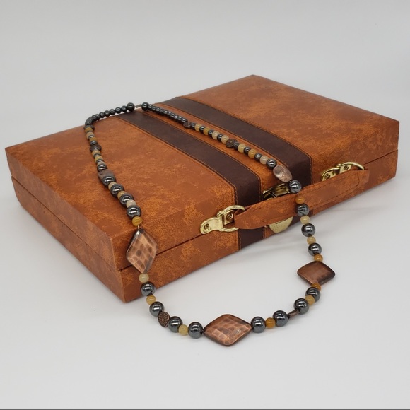 Copper, Hematite & Yellow Quartzite Bead Necklace - Picture 8 of 12